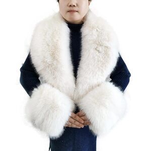 7393 Faux Fur Collar Cuffs Set Warm Fake Scarf Winter Women